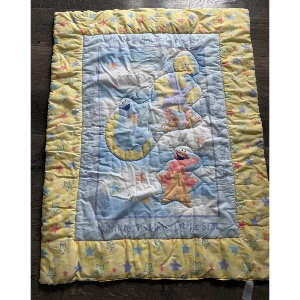 Rare Sesame Street Twinkle Little Star Baby Blanket Crib Comforter Quilt Vtg